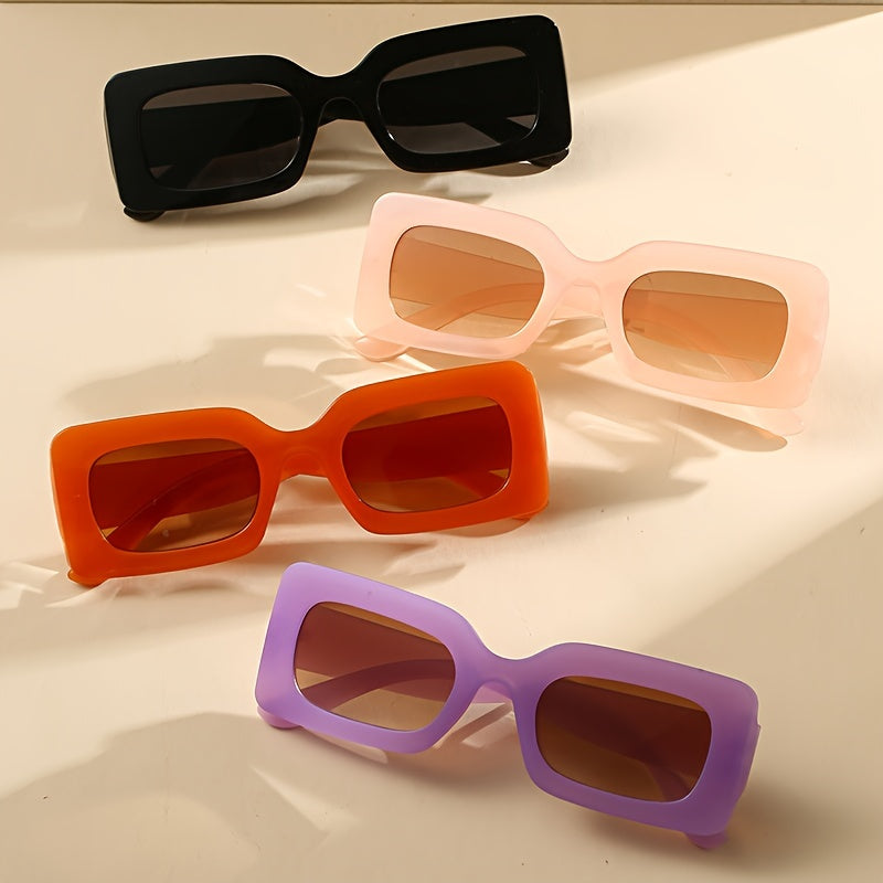 4 Pairs Plastic Frame Rectangular Sunglasses, Summer Beach Shade Fashionable Sunglasses For Women Men