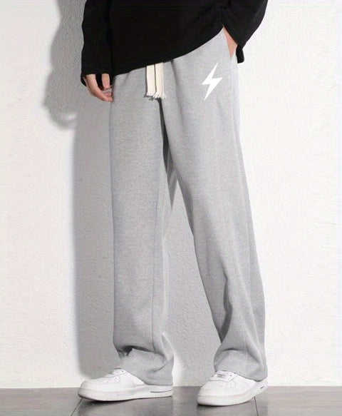"I'm Not Rude" Cotton Sweatpants, Men's Casual Solid Color Loose Fit Slightly Stretch Drawstring Pants For Spring Summer