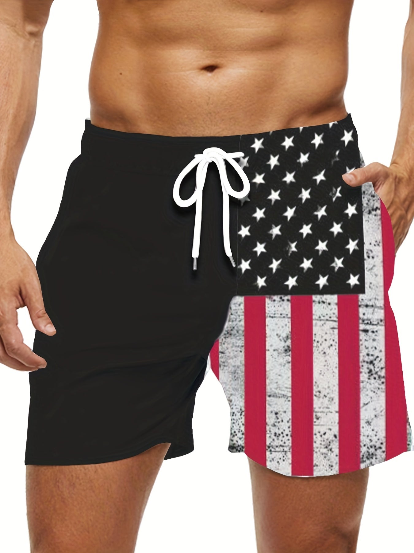 Men's Plus Size "American Flag" Graphic Shorts Beach Pants Holiday Shorts, Elastic Drawstring Sports Short Pants