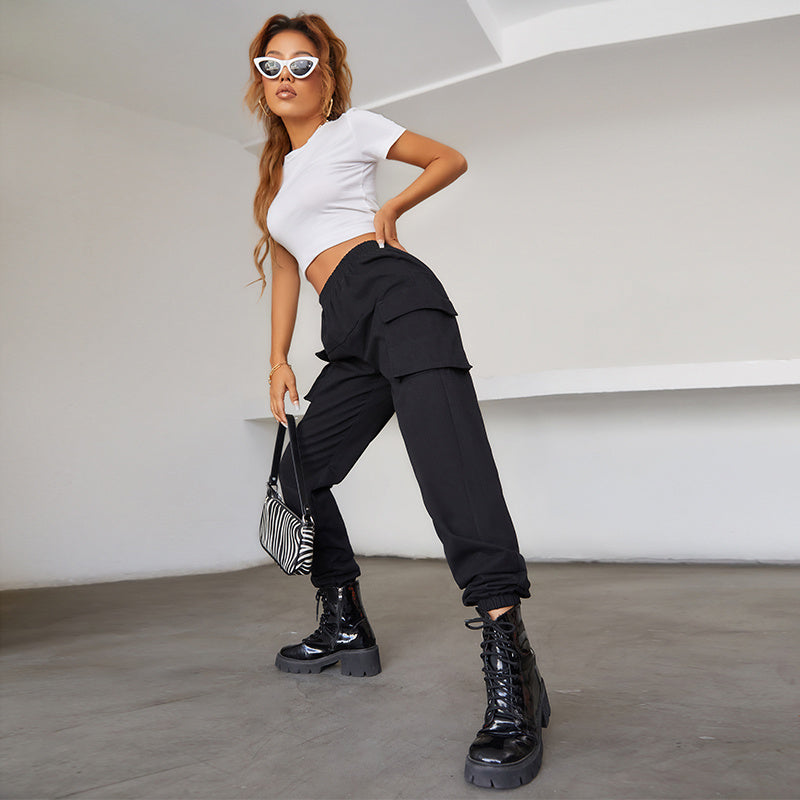 Y2K Jogger Cargo Pants, Streetwear Gothic Casual Baggy Pants For Spring & Fall, Women's Clothing