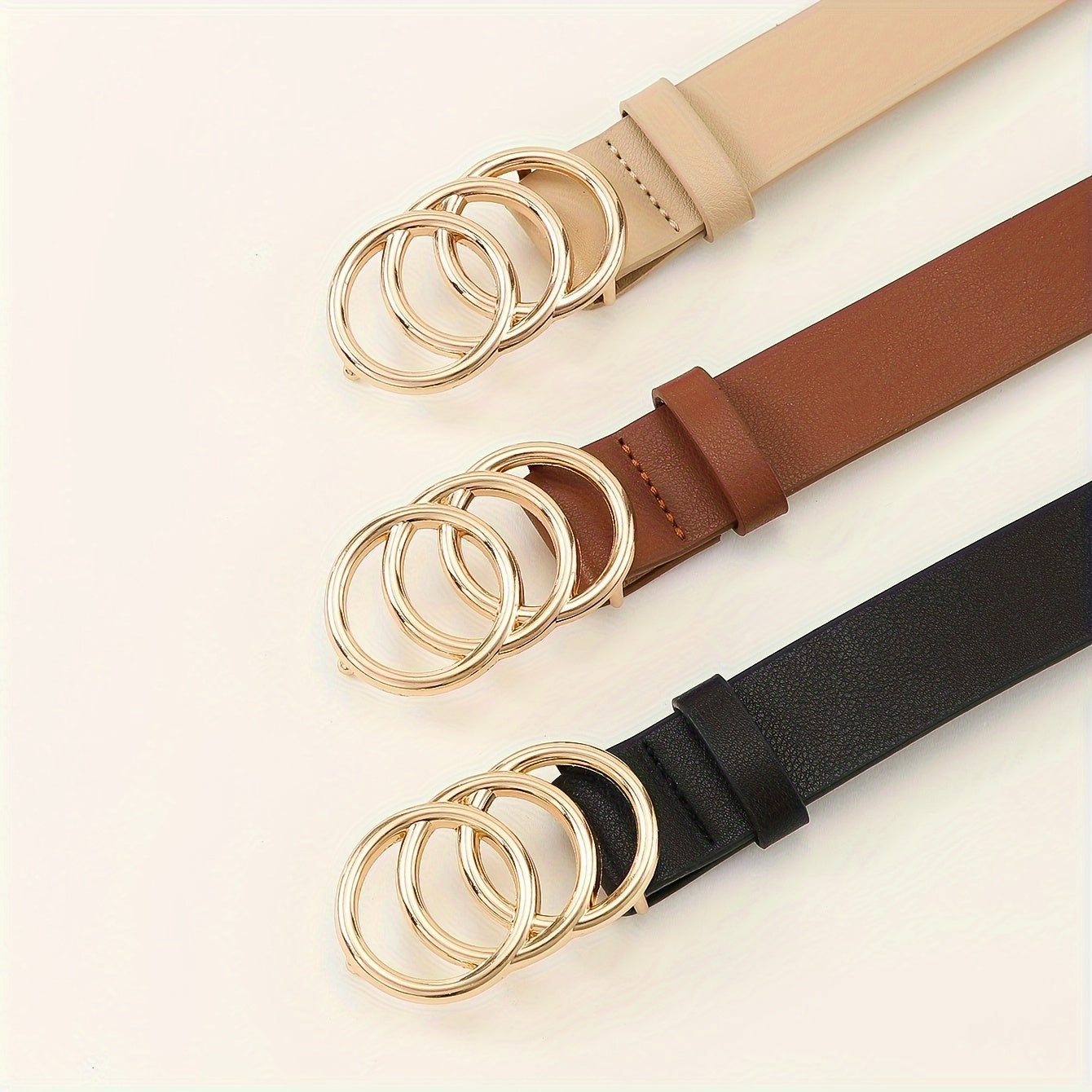 3pcs PU Leather Belts For Women Skinny Waist Belts With Metal Buckle Solid Color Simple Pin Buckle Thin Belt For Pants Jeans Dresses