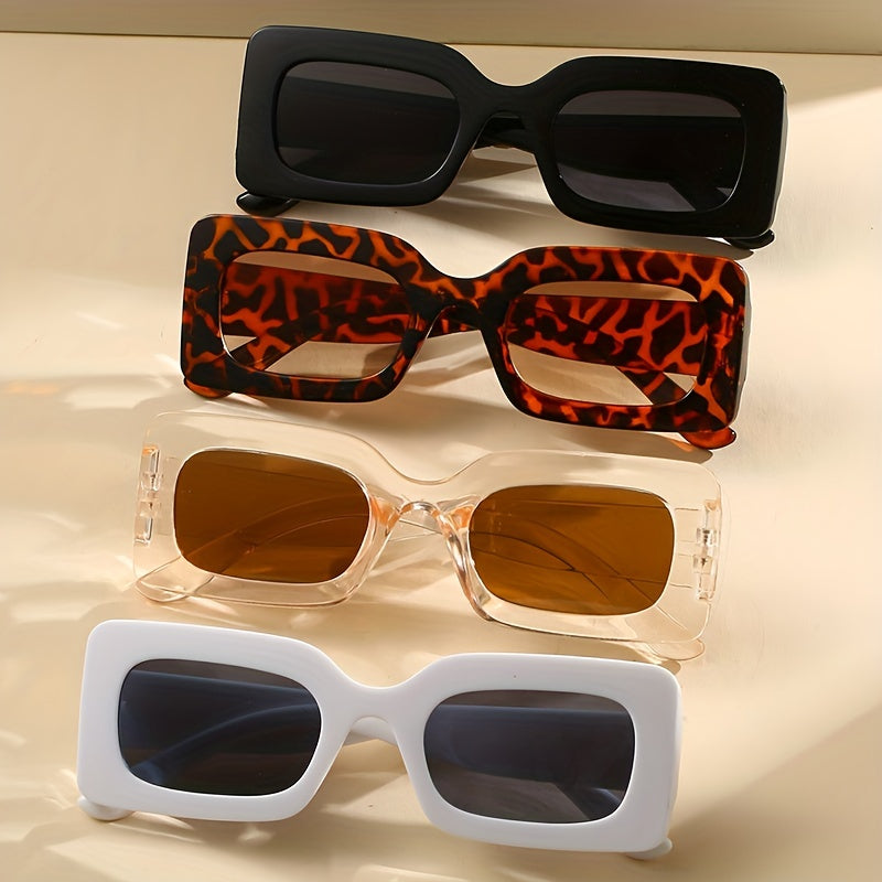 4 Pairs Plastic Frame Rectangular Sunglasses, Summer Beach Shade Fashionable Sunglasses For Women Men