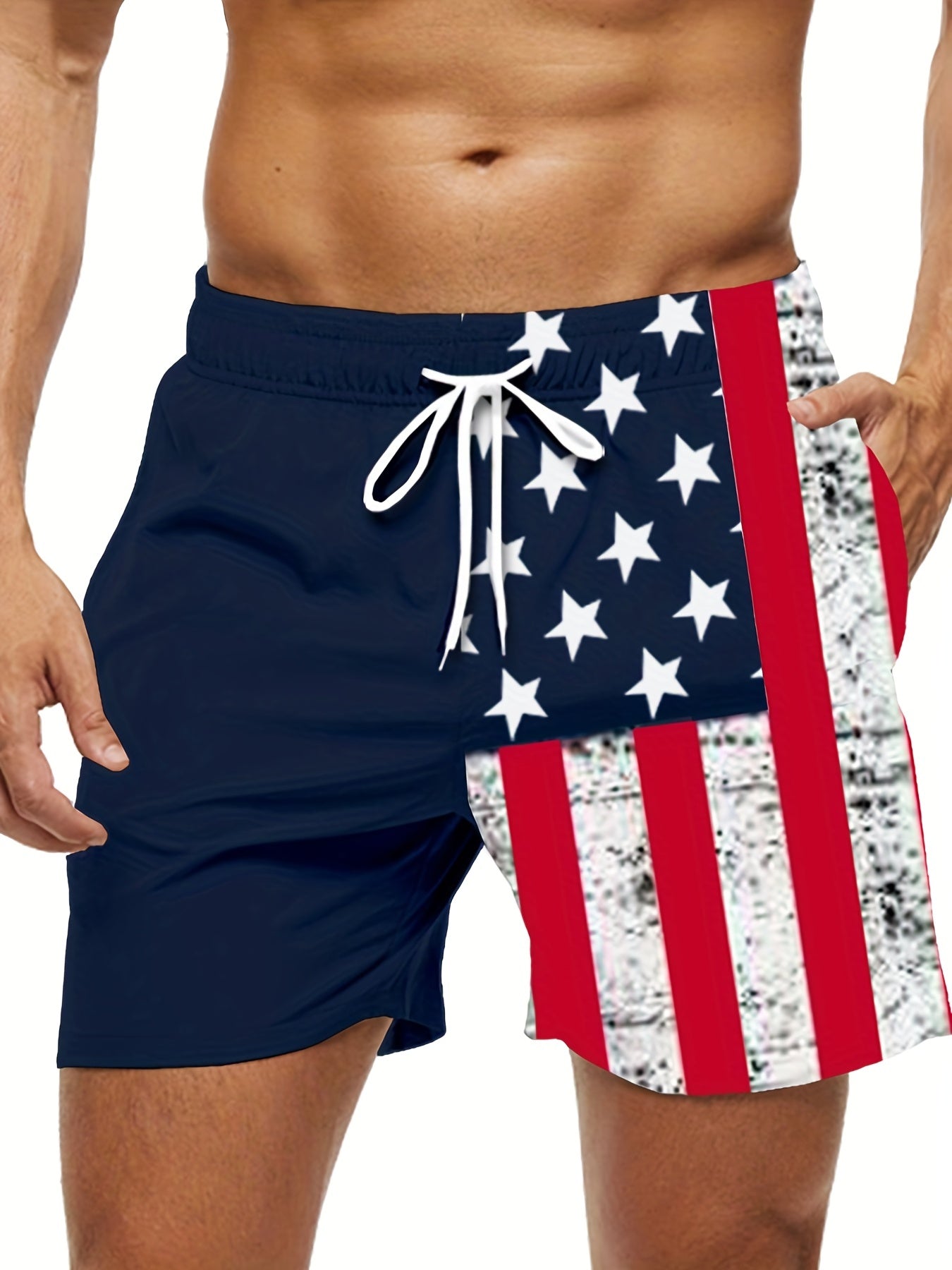 Men's Plus Size "American Flag" Graphic Shorts Beach Pants Holiday Shorts, Elastic Drawstring Sports Short Pants