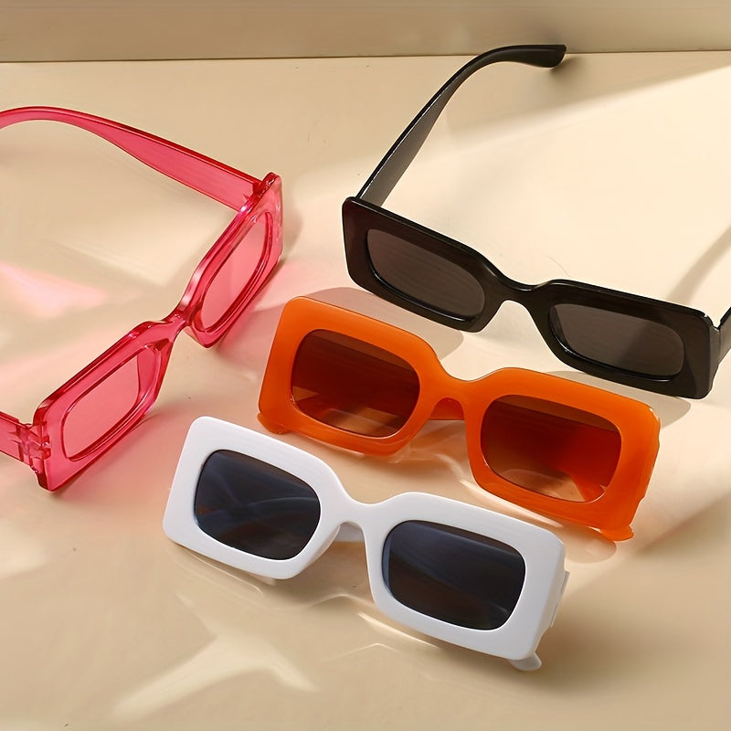 4 Pairs Plastic Frame Rectangular Sunglasses, Summer Beach Shade Fashionable Sunglasses For Women Men