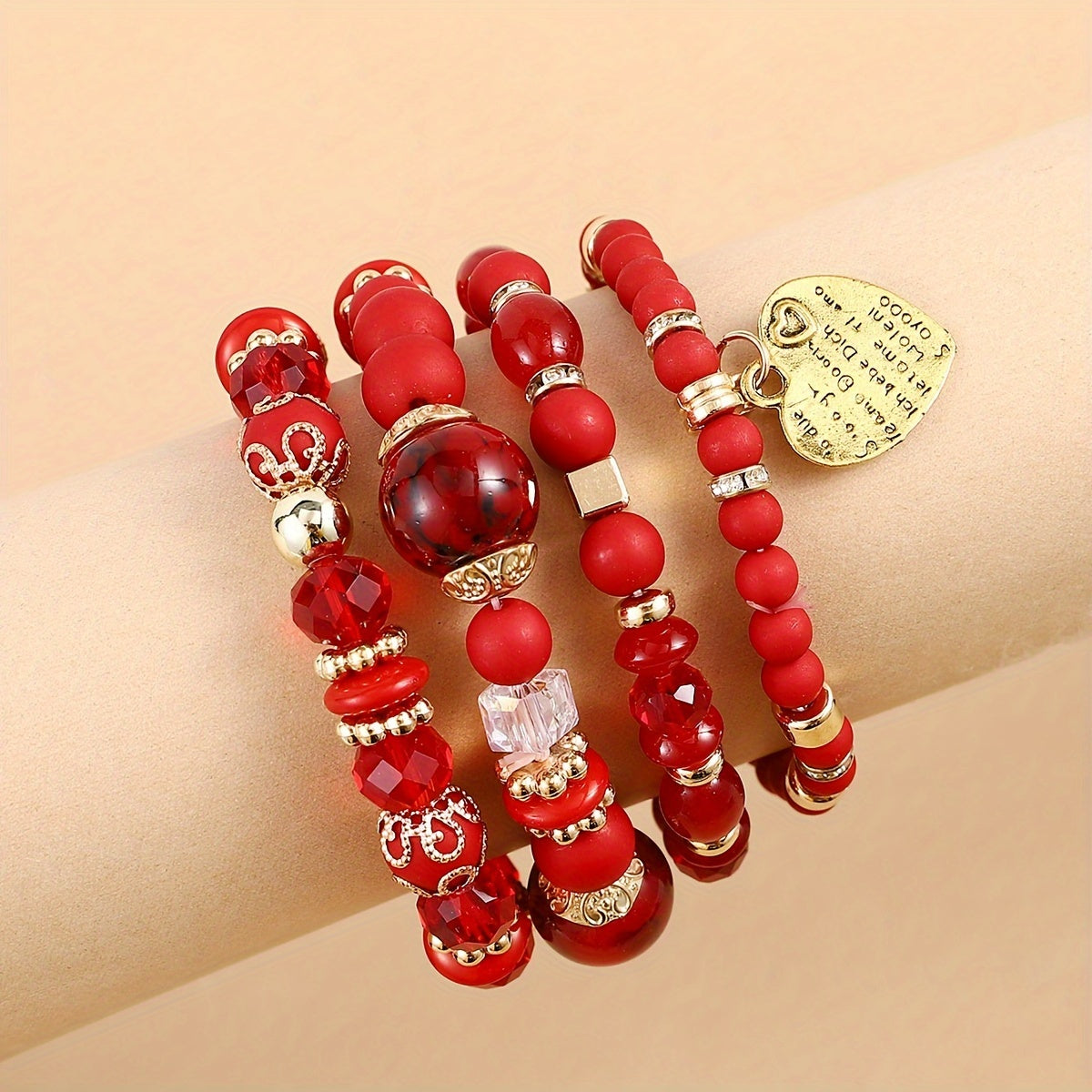 4pcs Heart Charm Beaded Bracelets - Unique Gift for Family, Friends, Boyfriends, Girlfriends, Perfect for Holiday, Birthday, Anniversary, and Romantic Occasions