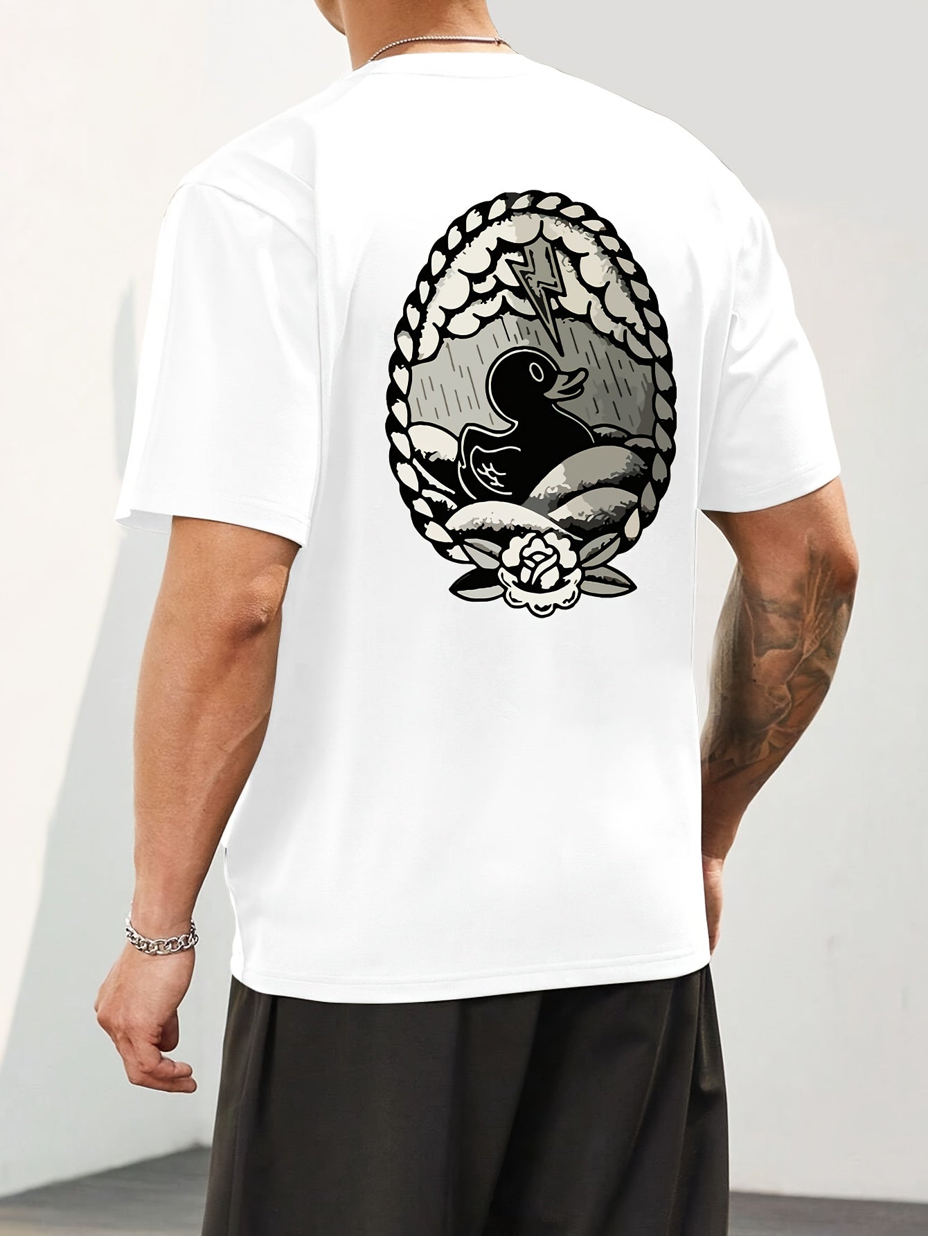 Duck Print, Men's Graphic Design Crew Neck T-shirt, Casual Comfy Tees Tshirts For Summer, Men's Clothing Tops For Daily Vacation Resorts