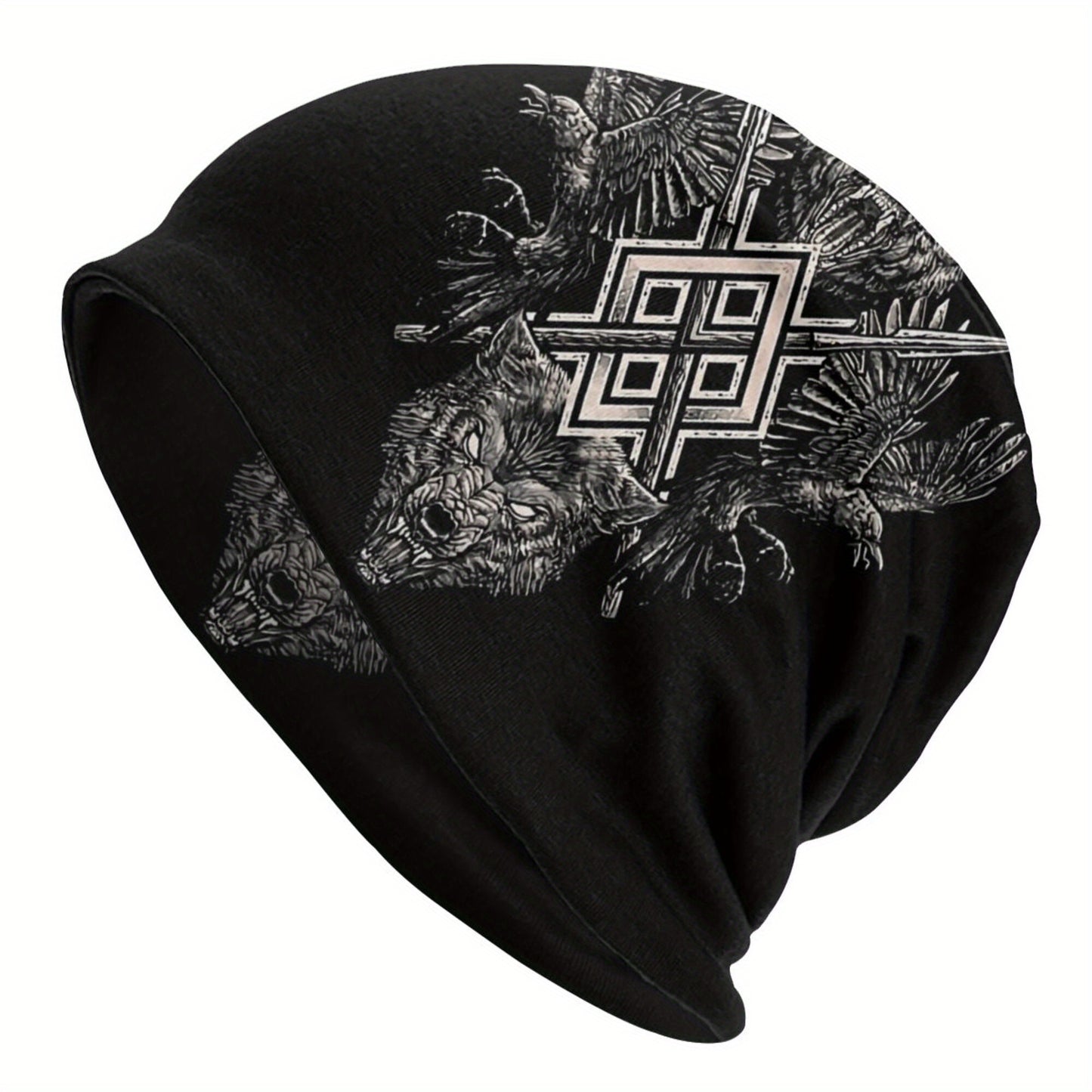 1pc Viking Thin Skullies Beanies Caps Hammer Of Thor Raven Wolf Hat For Unisex Ski Cap.