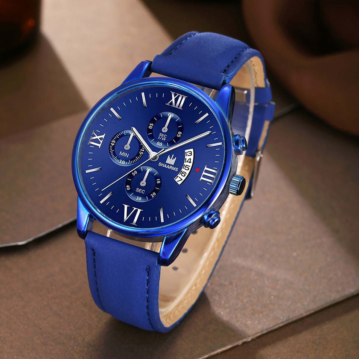 Casual Sports Men's Belt Quartz Watch & 2pcs Bracelets