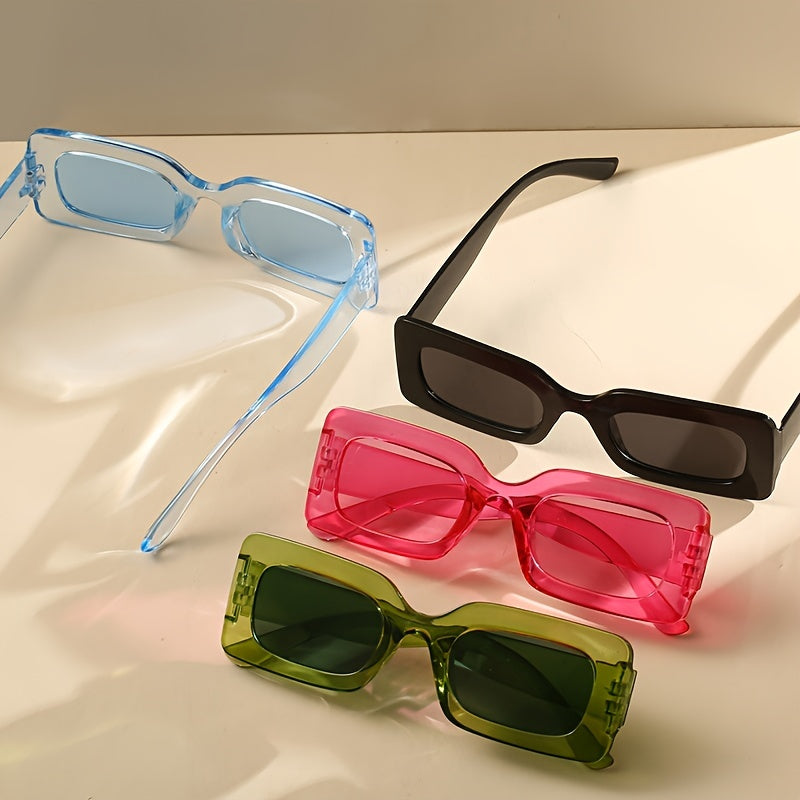 4 Pairs Plastic Frame Rectangular Sunglasses, Summer Beach Shade Fashionable Sunglasses For Women Men