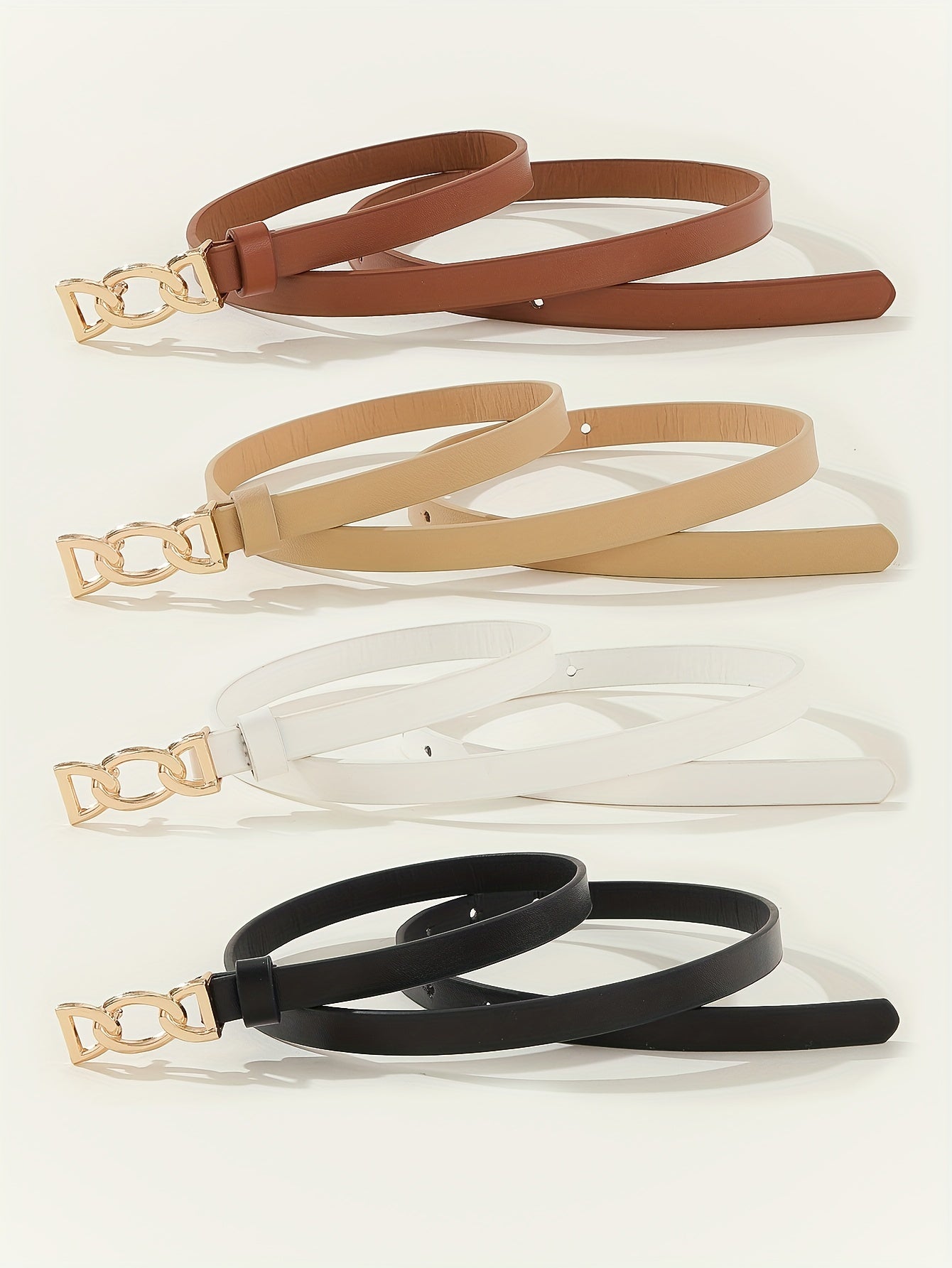 4pcs PU Leather Belts For Women Skinny Waist Belts With Metal Buckle Solid Color Simple Pin Buckle Thin Belt For Pants Jeans Dresses