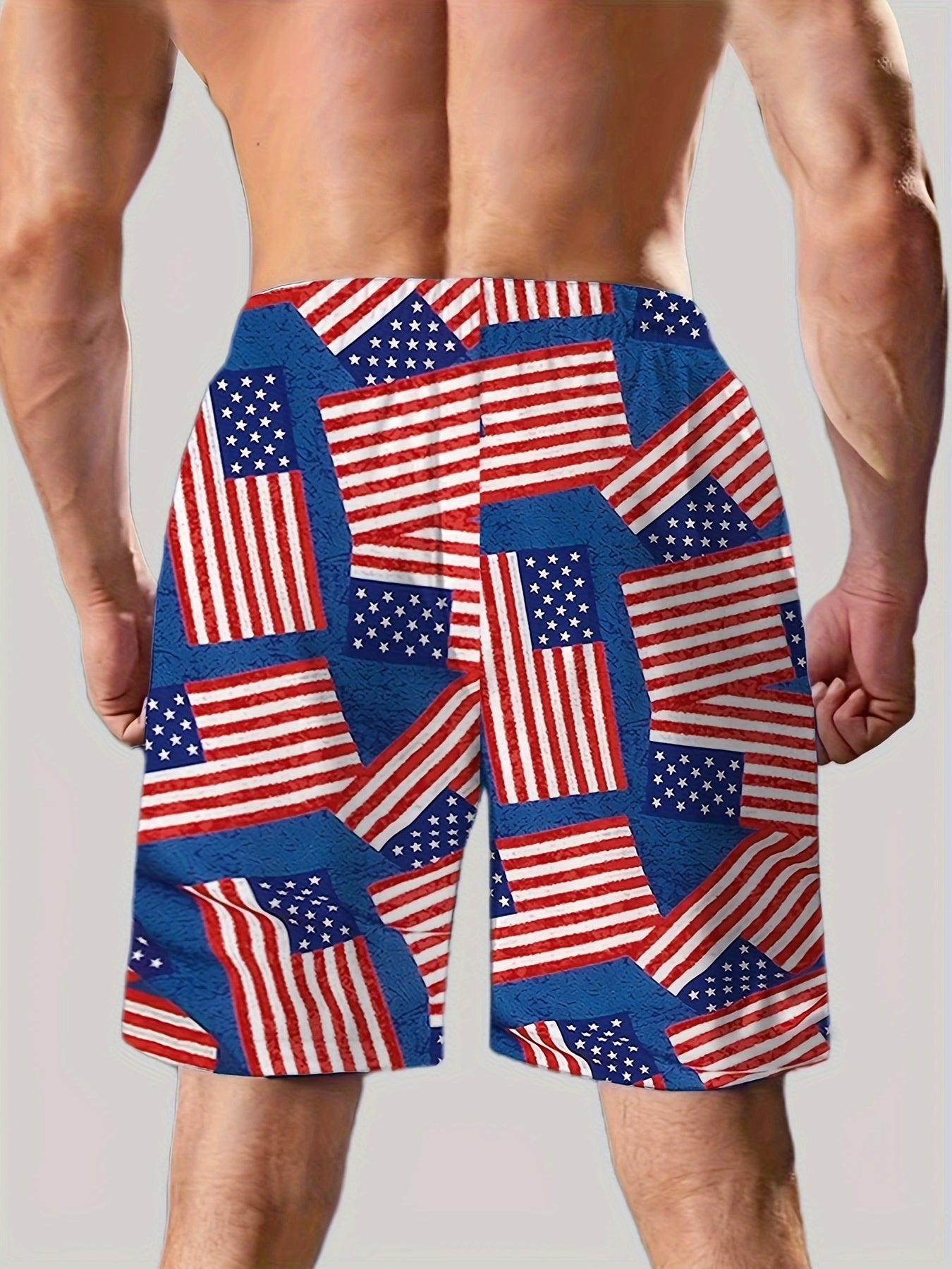 Men's Plus Size "American Flag" Graphic Shorts Beach Pants Holiday Shorts, Elastic Drawstring Sports Short Pants