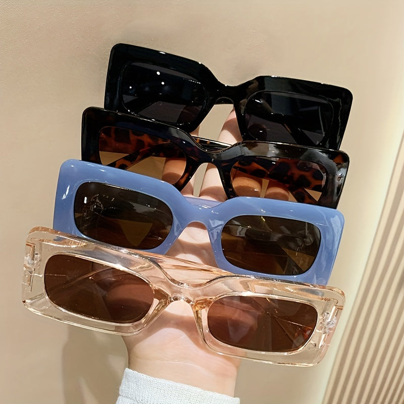 4 Pairs Plastic Frame Rectangular Sunglasses, Summer Beach Shade Fashionable Sunglasses For Women Men