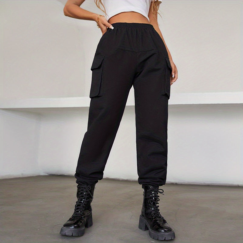 Y2K Jogger Cargo Pants, Streetwear Gothic Casual Baggy Pants For Spring & Fall, Women's Clothing