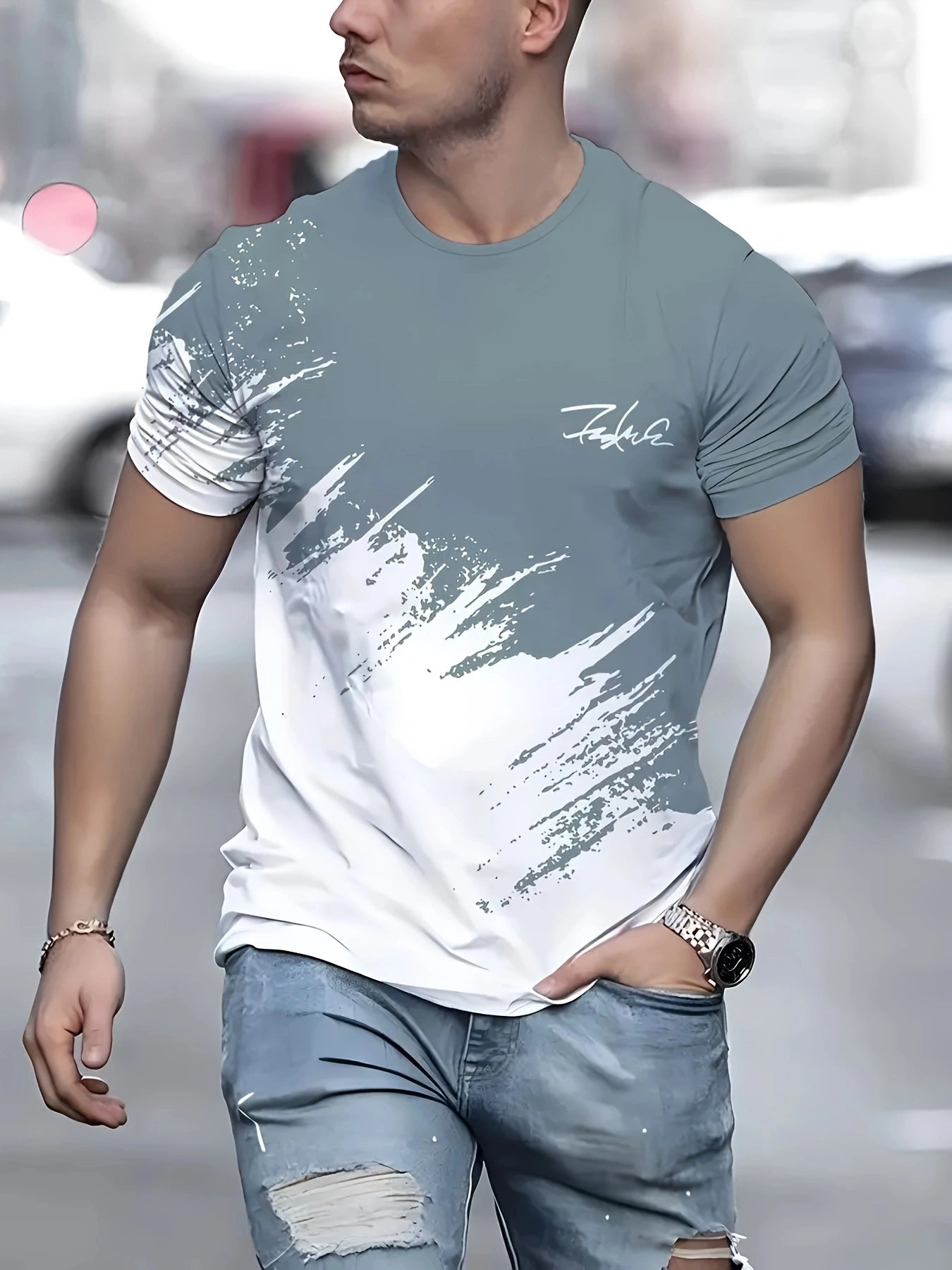 Summer Vintage Men Geometric T-Shirts Retro Printed T Shirts Short Sleeve Tshirts Harajuku Gradual Change Tees