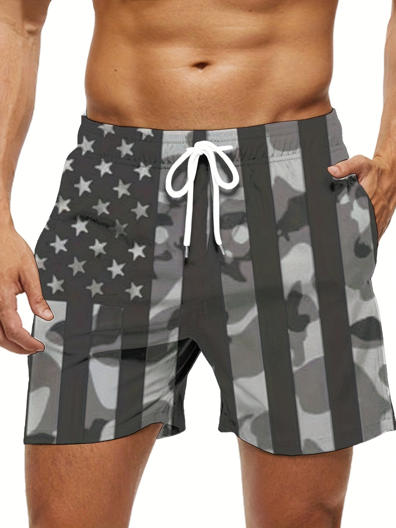 Men's Plus Size "American Flag" Graphic Shorts Beach Pants Holiday Shorts, Elastic Drawstring Sports Short Pants