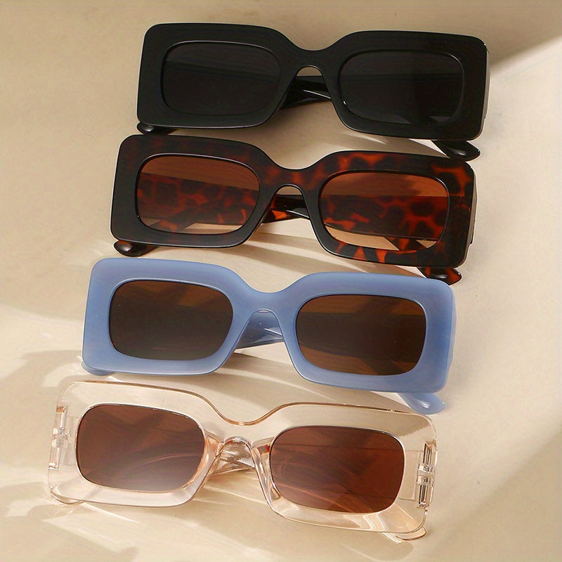 4 Pairs Plastic Frame Rectangular Sunglasses, Summer Beach Shade Fashionable Sunglasses For Women Men