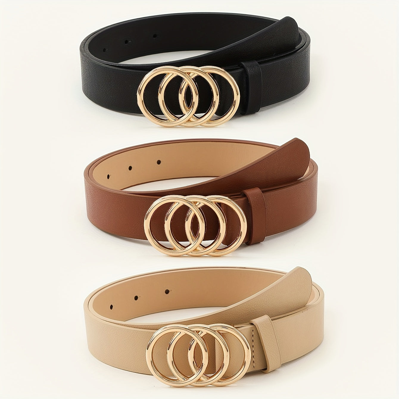 3pcs PU Leather Belts For Women Skinny Waist Belts With Metal Buckle Solid Color Simple Pin Buckle Thin Belt For Pants Jeans Dresses