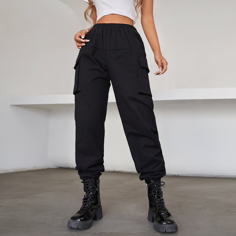 Y2K Jogger Cargo Pants, Streetwear Gothic Casual Baggy Pants For Spring & Fall, Women's Clothing