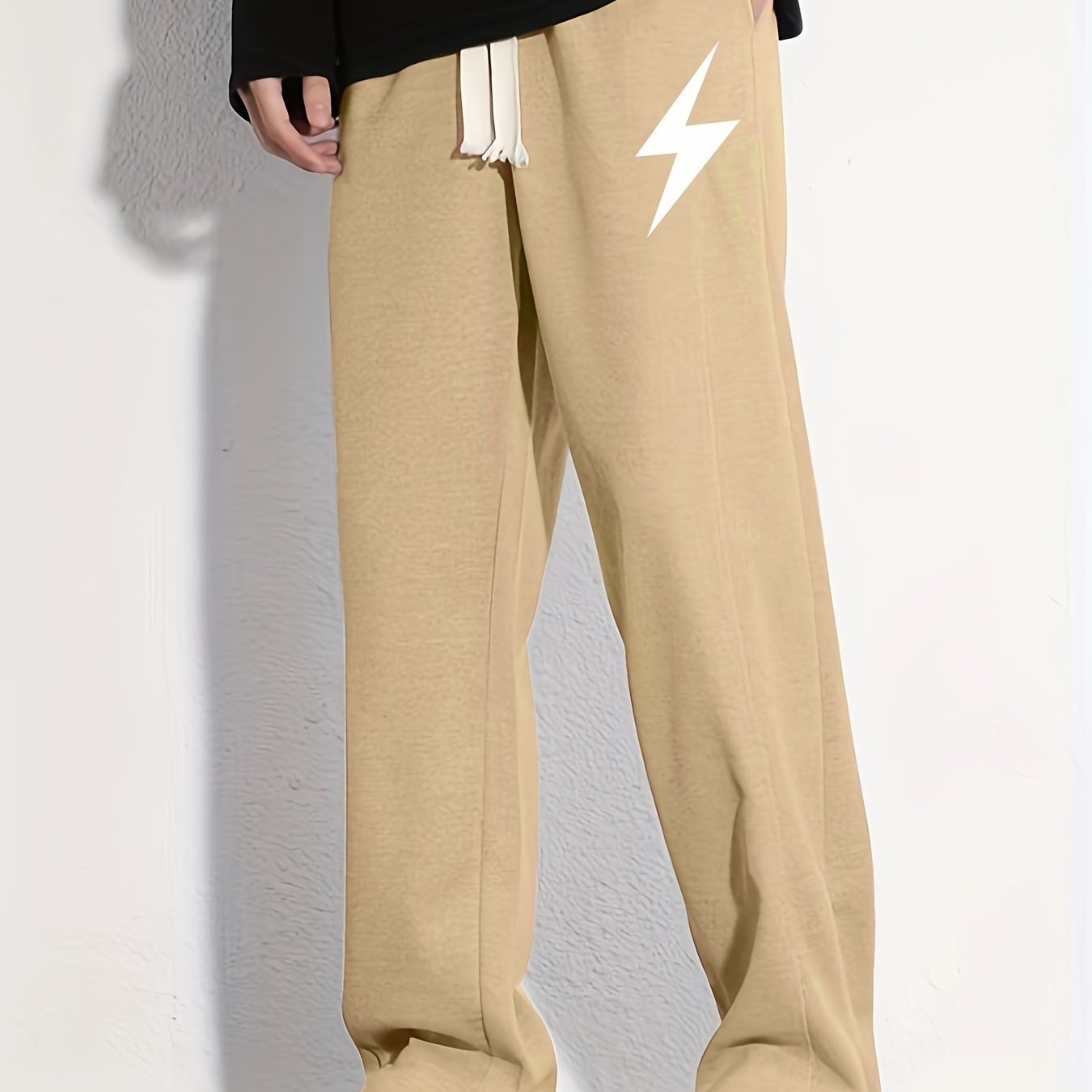 "I'm Not Rude" Cotton Sweatpants, Men's Casual Solid Color Loose Fit Slightly Stretch Drawstring Pants For Spring Summer