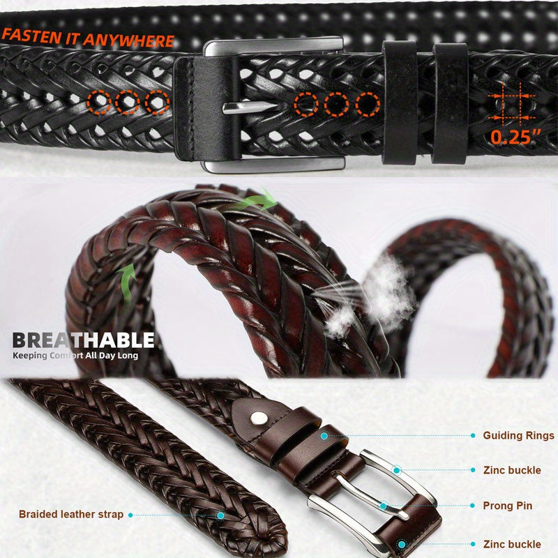 Men's Casual Sports Hollow Woven Belt Leather Pants Jeans Belt, Ideal choice for Gifts