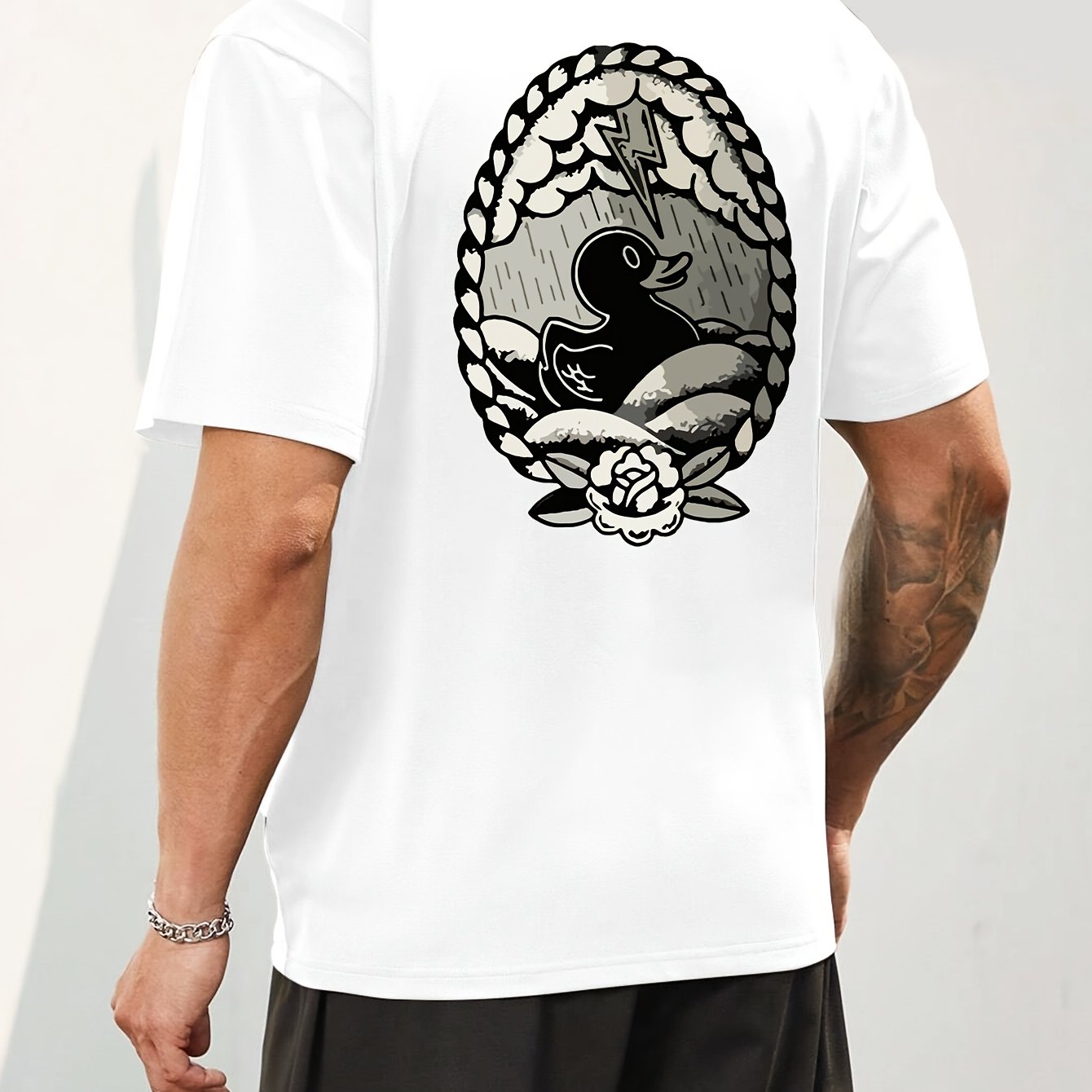 Duck Print, Men's Graphic Design Crew Neck T-shirt, Casual Comfy Tees Tshirts For Summer, Men's Clothing Tops For Daily Vacation Resorts