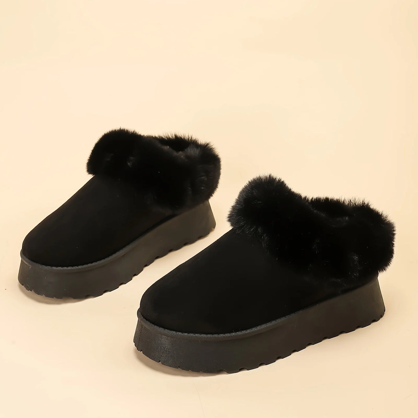 Women's Winter Snow Boots with Plush Toe New Solid Color Thick-Soled Slip-On Design Retro Style for Autumn