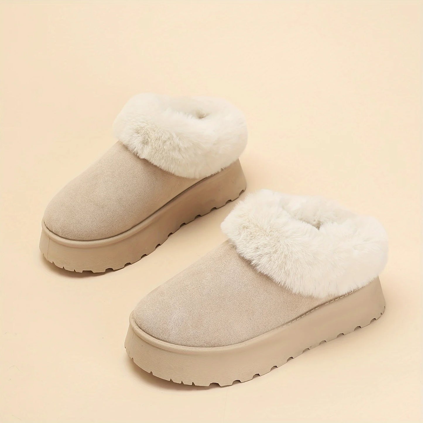 Women's Winter Snow Boots with Plush Toe New Solid Color Thick-Soled Slip-On Design Retro Style for Autumn