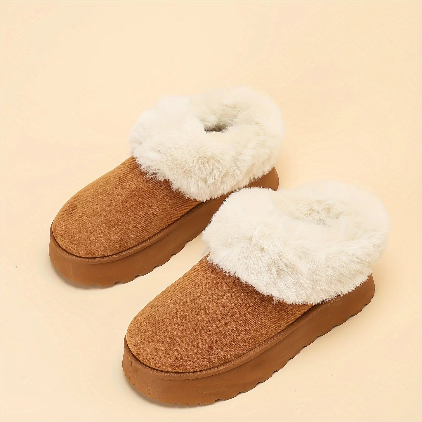 Women's Winter Snow Boots with Plush Toe New Solid Color Thick-Soled Slip-On Design Retro Style for Autumn