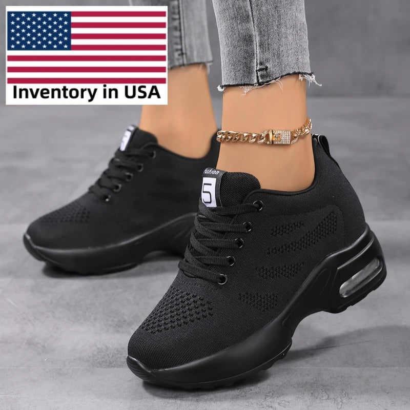 Local Us Stock 2025 Trending Products Walking Shoes Wedge Sneakers for Women and Ladies Sports Shoes Height Increasing Insoles