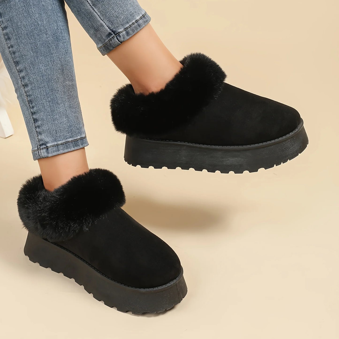 Women's Winter Snow Boots with Plush Toe New Solid Color Thick-Soled Slip-On Design Retro Style for Autumn