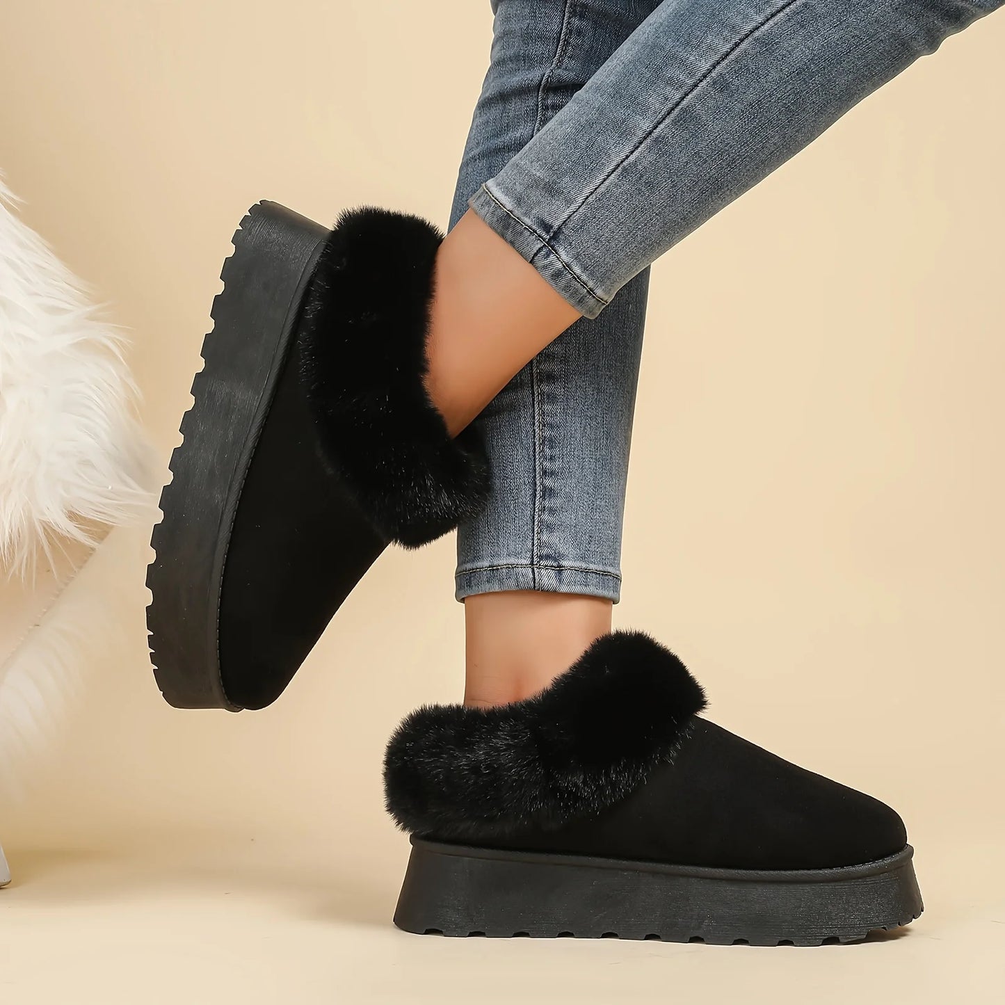 Women's Winter Snow Boots with Plush Toe New Solid Color Thick-Soled Slip-On Design Retro Style for Autumn