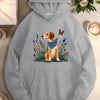 dog with plants and flowers women's casual hoodies