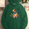 dog with plants and flowers women's casual hoodies