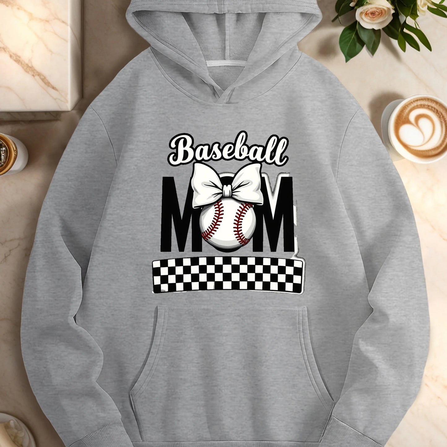 Baseball mom bow design women's casual hoodies