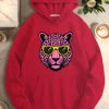 Sunglasses Stylized pink leopard head women's casual hoodies