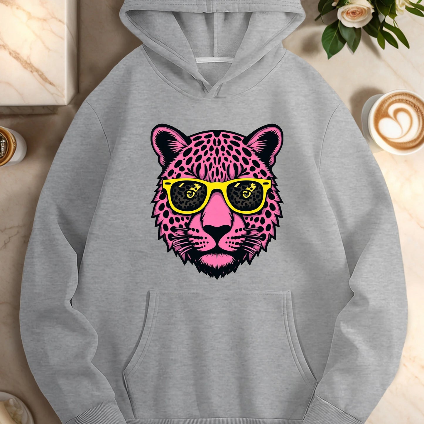 Sunglasses Stylized pink leopard head women's casual hoodies
