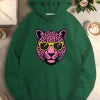 Sunglasses Stylized pink leopard head women's casual hoodies