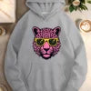 Sunglasses Stylized pink leopard head women's casual hoodies