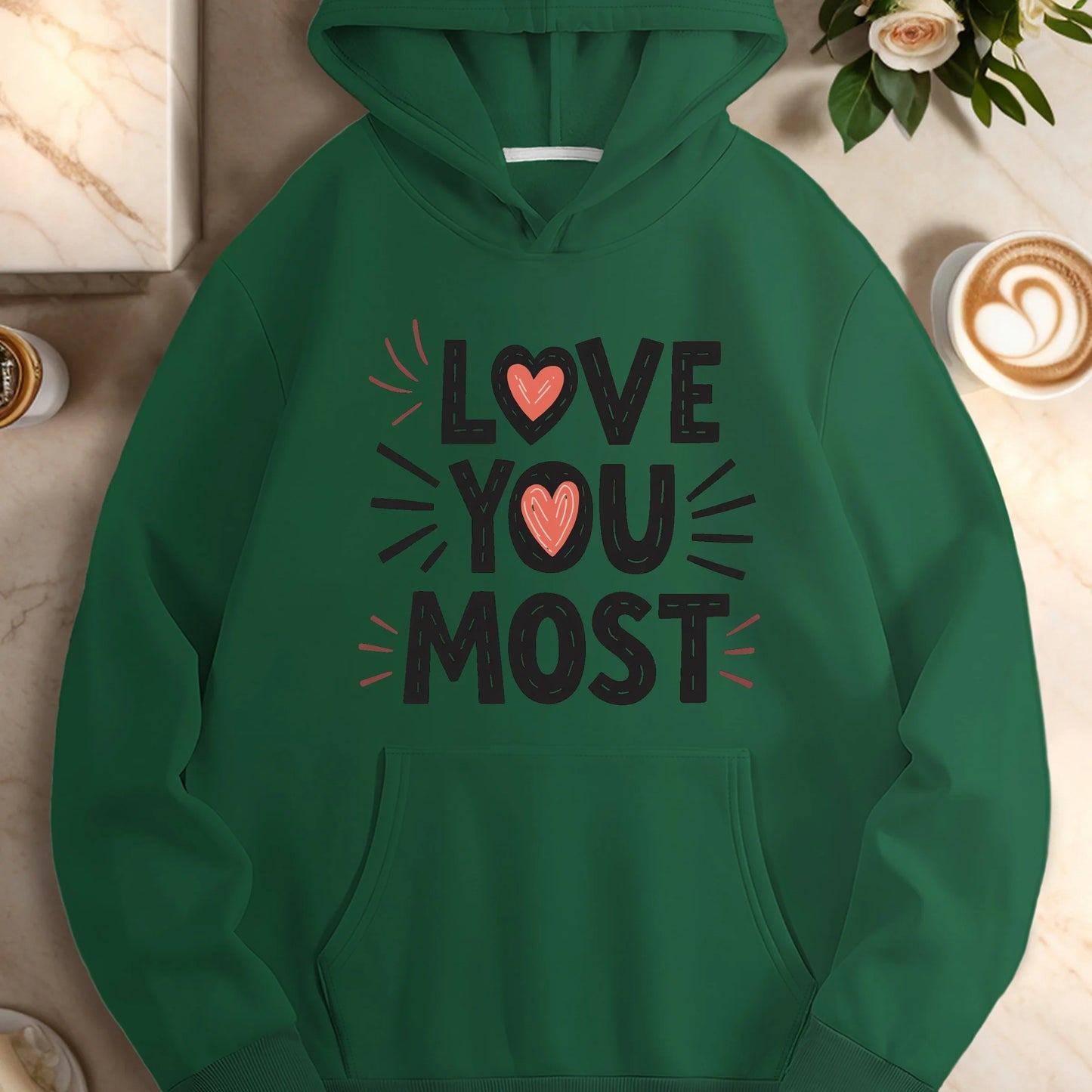 Heart LOVE YOU MOST women's casual hoodies