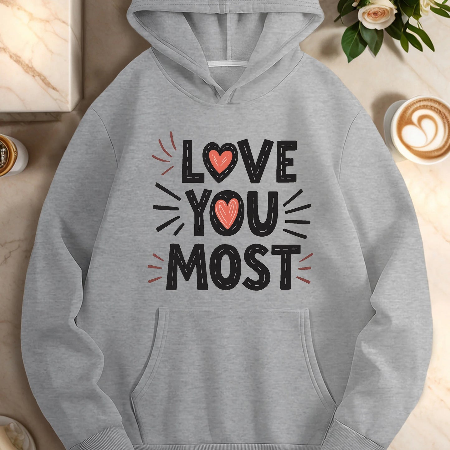 Heart LOVE YOU MOST women's casual hoodies