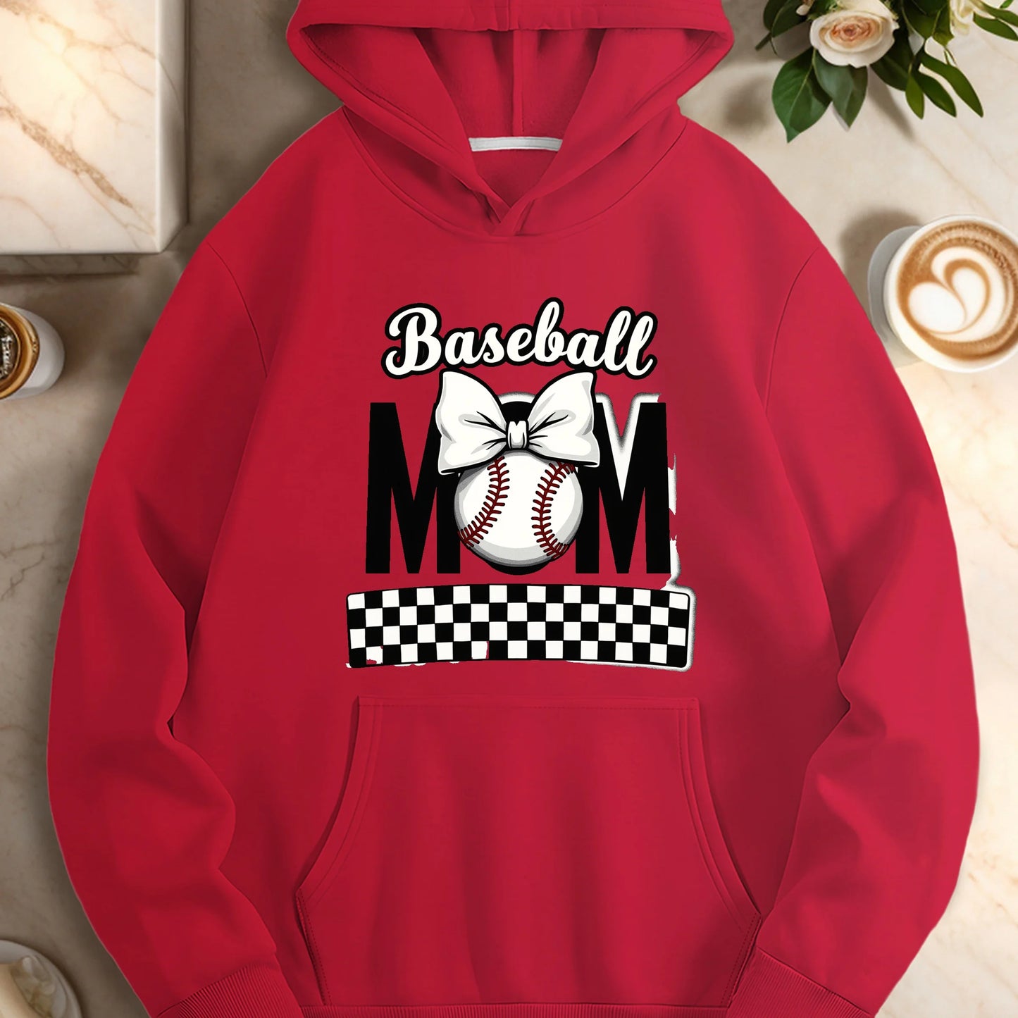 Baseball mom bow design women's casual hoodies