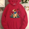 dog with plants and flowers women's casual hoodies
