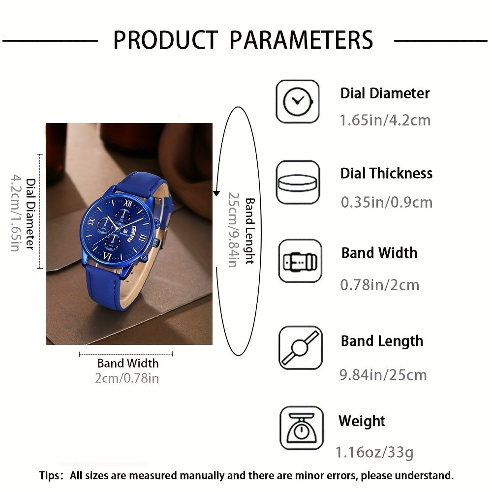 Casual Sports Men's Belt Quartz Watch & 2pcs Bracelets