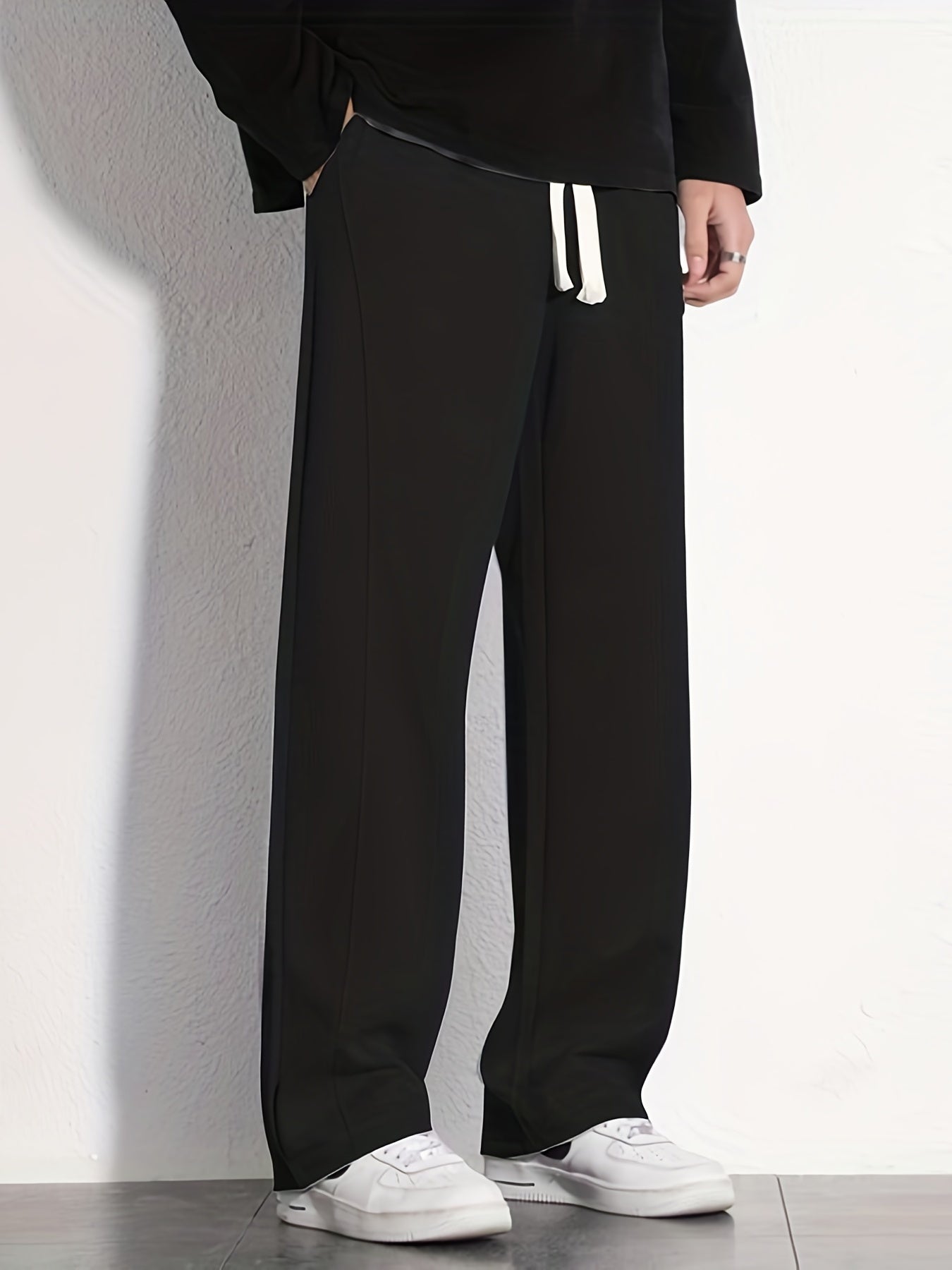 "I'm Not Rude" Cotton Sweatpants, Men's Casual Solid Color Loose Fit Slightly Stretch Drawstring Pants For Spring Summer