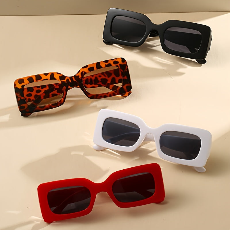 4 Pairs Plastic Frame Rectangular Sunglasses, Summer Beach Shade Fashionable Sunglasses For Women Men
