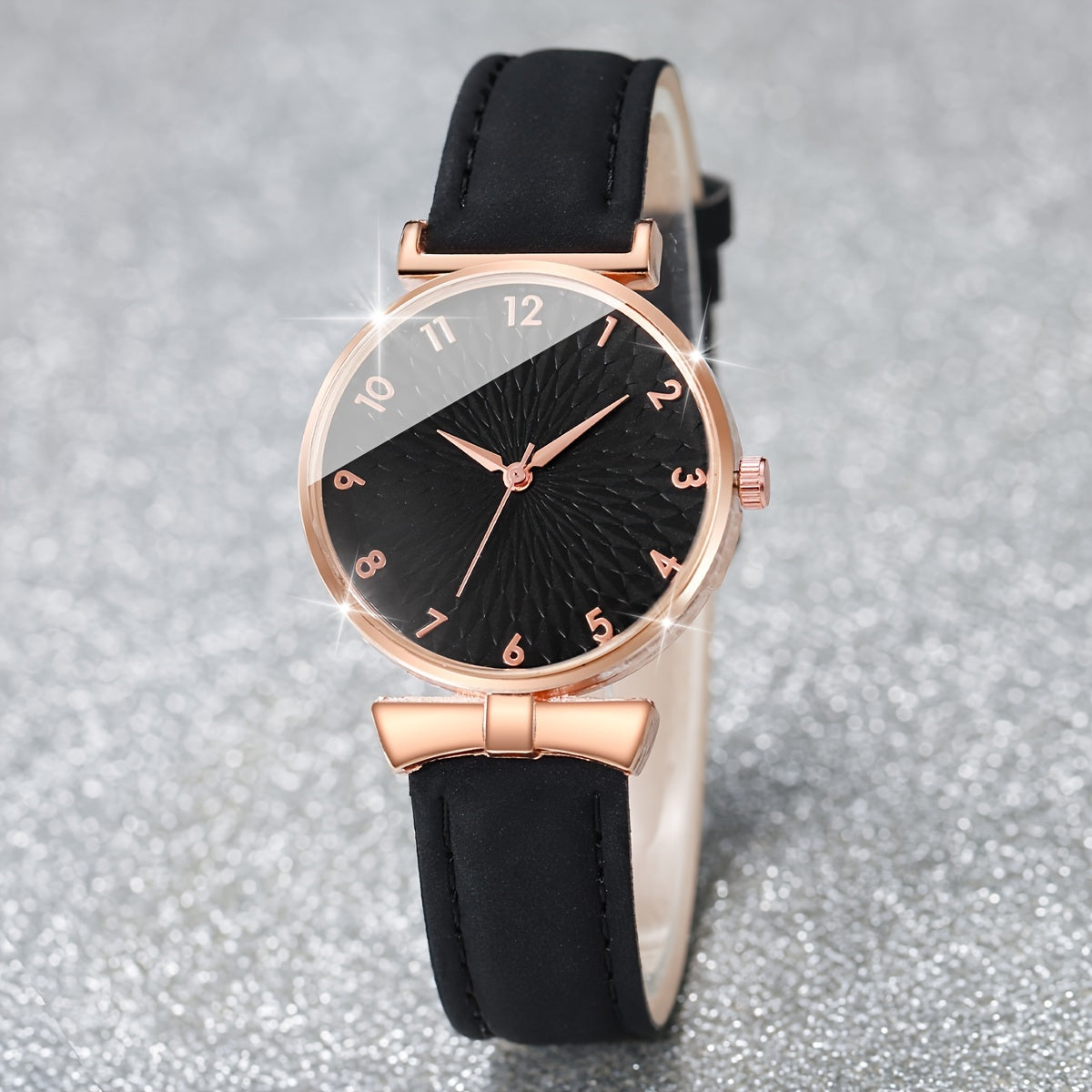 6pcs/set Women's Watch Casual Round Pointer Quartz Watch Analog PU Leather Wrist Watch & Heart Leaf Bracelets, Gift For Mom Her