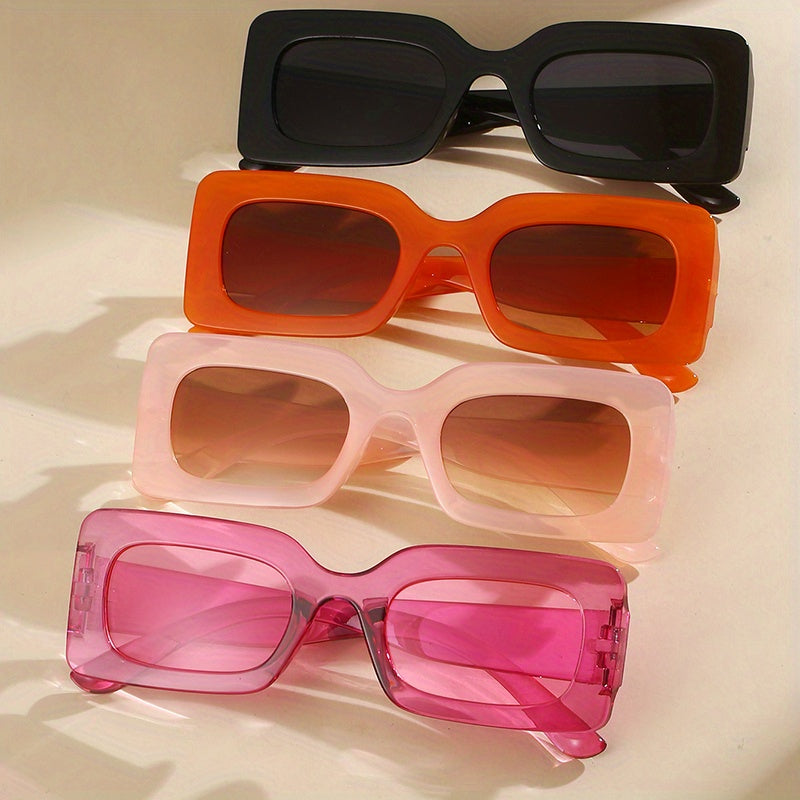 4 Pairs Plastic Frame Rectangular Sunglasses, Summer Beach Shade Fashionable Sunglasses For Women Men