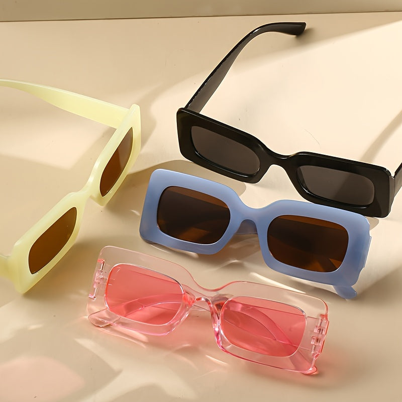 4 Pairs Plastic Frame Rectangular Sunglasses, Summer Beach Shade Fashionable Sunglasses For Women Men