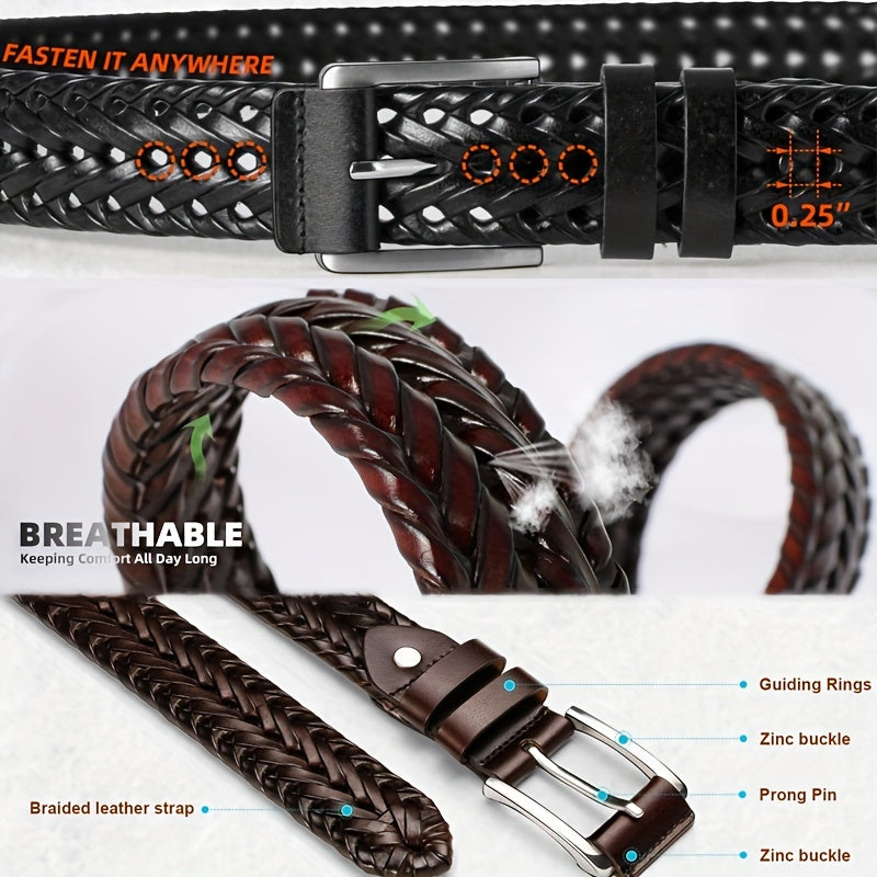 Men's Casual Sports Hollow Woven Belt Leather Pants Jeans Belt, Ideal choice for Gifts