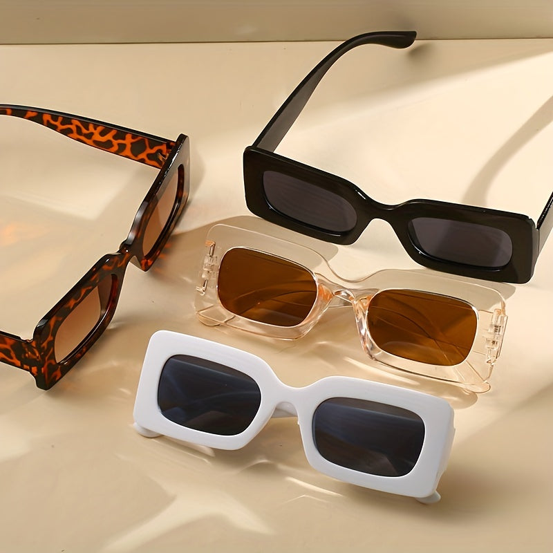 4 Pairs Plastic Frame Rectangular Sunglasses, Summer Beach Shade Fashionable Sunglasses For Women Men
